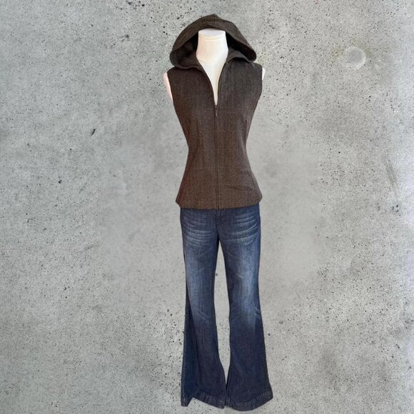 Vintage brown wool blend hooded vest - Picture 3 of 8